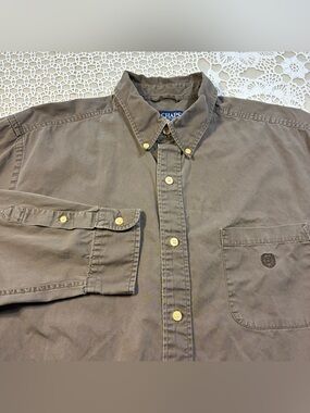 Chaps Ralph Lauren Men XL Button Down Shirt Olive Brown Cotton Twill Long Sleeve